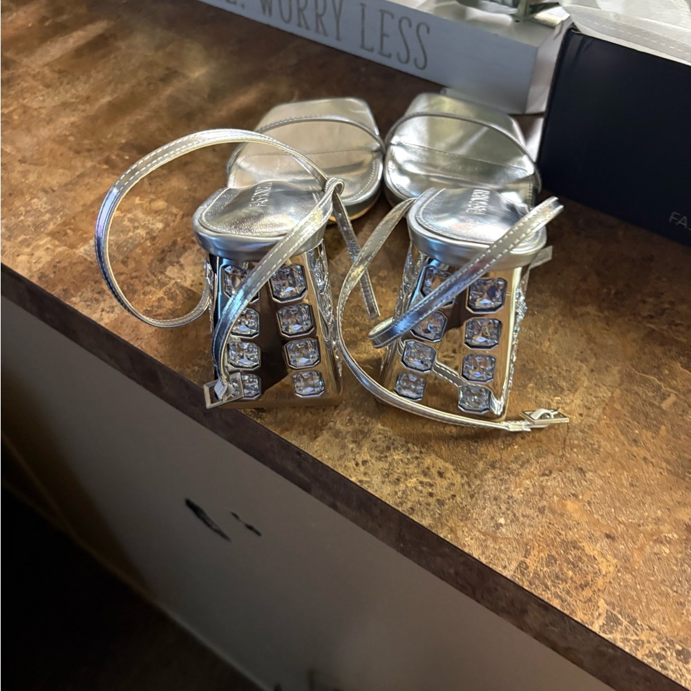 Fashion Nova Silver Rhinestone Heels - Picture 1 of 6
